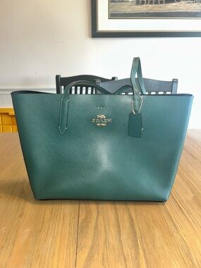 Coach Emerald Green Leather Tote with ID Tag